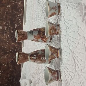 Beautiful Vintage Quail And Floral Sake Set with Gold Accents